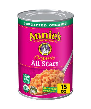 Annie's Organic Canned Pasta, All Stars, Pasta in Tomato & Cheese Sauce, 15 oz