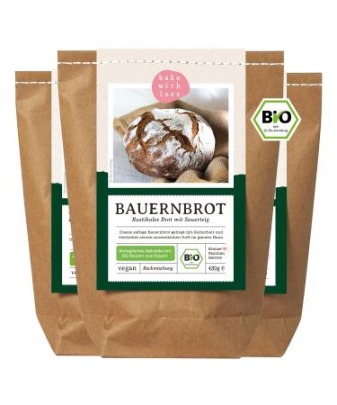Farm bread organic baking mix - bread baking mix for sourdough bread - Baking bread with sourdough bread baking makers suitable - Bake with love - (3 -pack) 430 g (3 Series)