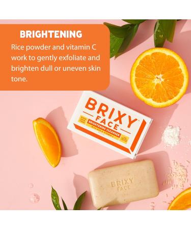 BRIXY Exfoliating Facial Cleansing Bar Even Skin Tone Rice Powder Vitamin C Ceramide Niacinamide | Soap Free pH Balanced Vegan | Healthy Skin Barrier - Buy Online on SooperMarket.com