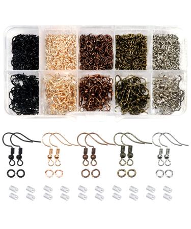 TOAOB 150pcs Mixed Colors Earring Hooks Hypoallergenic Ear Wire Hooks and 1000pcs 4mm Open Jump Rings 200pcs Earring Backs Jewelry Making Findings Multicolor