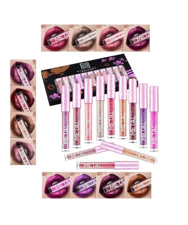 PhantomSky 12PCS Long Lasting Metallic Glitter Liquid Lipstick Collection  Shimmer Waterproof Lip Stick Set Pigmented Lip Makeup for Women and Girls