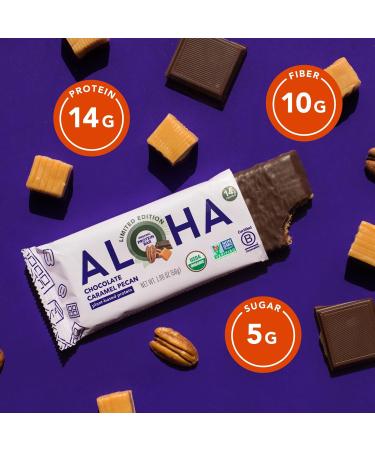 ALOHA Organic Plant Based Protein Bars | Chocolate Caramel Pecan | 12 Count  1.98oz Bars | Vegan  Low Sugar  Gluten Free  Paleo Friendly  Low Carb  Non-GMO  Stevia Free  Soy Free  No Sugar Alcohol Sweeteners - Buy Online on SooperMarket.com