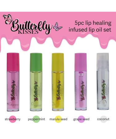Expressions 5pc Lip Oil Set - Butterfly Kisses | Healing Lip Oils & Precision Applicator for Everyday Care & Repair - Buy Online on SooperMarket.com