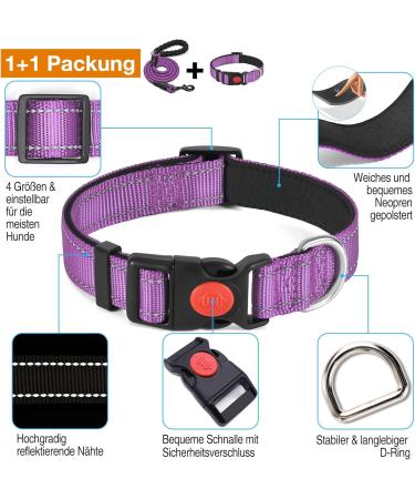 Shop Haapaw Reflective Dog Collar - Padded Neoprene & Breathable Nylon for Small Medium & Large Dogs - Purple (M 1 Pack) | International Shipping Available - Buy Online on SooperMarket.com