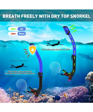Adults Snorkeling Set with Dry Top Snorkel, Flippers, Mask, and Gear Bag - Blue-Black - Large-X-Large - Buy Online on SooperMarket.com