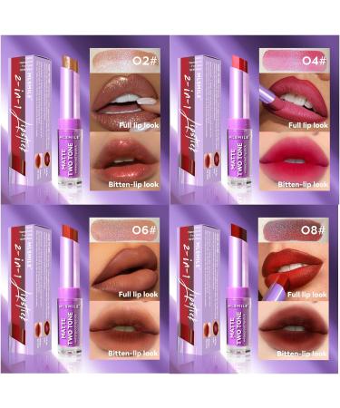 Gireatick 4pcs Two-tone Lipstick set 3 Matte + 1 Glitter Silky Texture Velvet Lipstick 2 in 1 Lipstick and Lip Liner for Long Lasting Bitten Lip-look Lip Makeup - Buy Online on SooperMarket.com