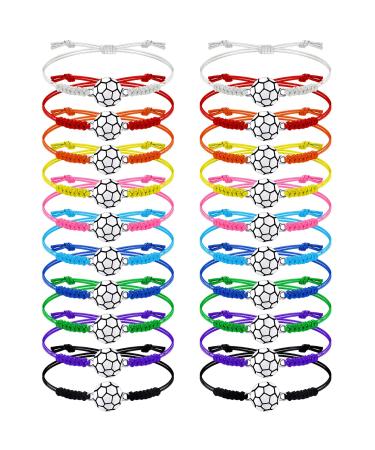 Jadive 20 Pieces Soccer Bracelets Adjustable Soccer Charm Bracelet Silver Soccer Braided Rope Bracelet Christmas Gifts for Girl Teens Most Sport Team Players Mixed Colors
