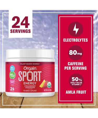 Orgain Strawberry Lemonade Sport Energy Pre-Workout Powder - Made with Green Coffee Beans  Organic Beets  Ginger  and Cordyceps  No Gluten  Dairy or Soy  Non-GMO  Vegan - 8.48 oz Strawberry Lemonade Pre-Workout Powder - Buy Online on SooperMarket.com