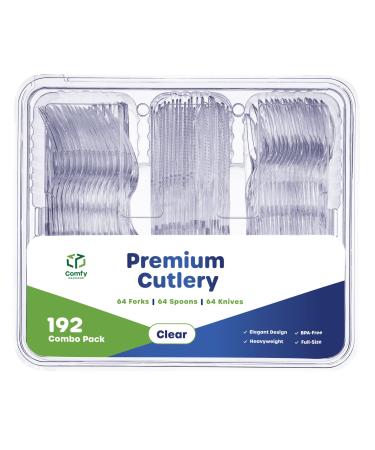 192 Combo Pack Premium Heavyweight Disposable Clear Plastic Silverware - Cutlery Combo 192
