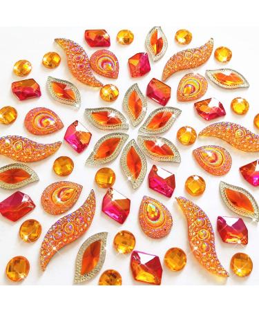 50PCS Special Effect Different Shapes Mirror AB Gems Sew On Rhinestones Faceted for Handicrafts Clothing Dress Decorations (Orange 1)