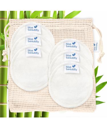 Blue Beautifly Eco-Friendly Bamboo Face Pads with Cotton Washable Bag | Natural Soft Bamboo Fabric Cleanses Skin and Detoxifies Pores | Environmentally Sustainable | Use-Wash-Dry-Reuse | Pack of 6
