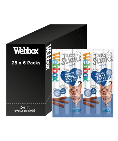 Webbox Tasty Sticks Cat Treats Cod - Kitten Friendly Wheat and Grain Free No Artificial Colours (25 x 6 Packs)