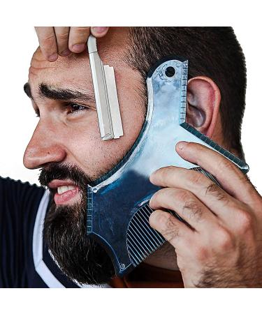 Beard Shaping Tool with Comb - Men's Beard Guide Shaper and Trimmer Template in Clear Blue - Symmetric Curve Outliner Stencil for Jaw, Cheek, and Neck Lineup - Buy Online on SooperMarket.com
