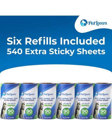 PetLovers Lint Roller Refills - 540 Sheets Extra Sticky for Pet Hair Removal - 6 Pack - Buy Online on SooperMarket.com