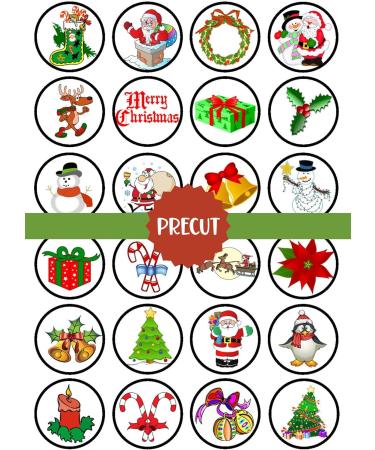 PRECUT Christmas Edible Cupcake Toppers - Festive Mix #1 Premium Thickness SWEETENED VANILLA - wafer card disc cake decorations (Pack of 12) - Buy Online on SooperMarket.com