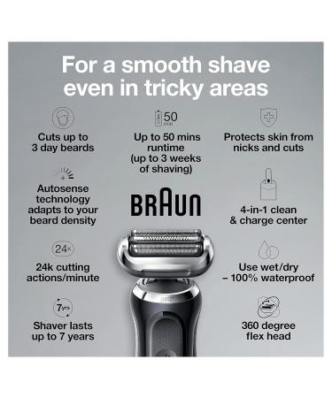 Braun Series 7 7091cc Flex Electric Razor for Men - SmartCare Beard Trimmer Body Groomer & Wet/Dry Exfoliating Brush - Rechargeable & Cordless Foil Shaver in Black - Buy Online on SooperMarket.com