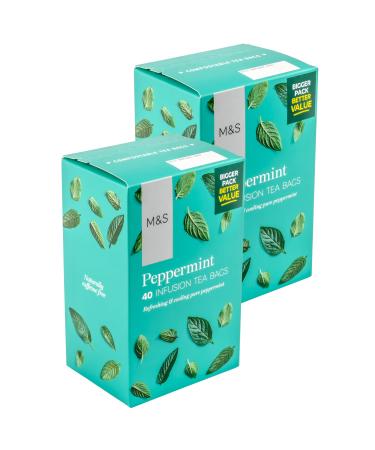 M&S Peppermint Infusion Teabags Refreshing & Cooling Pure Peppermint Compostable Caffiene Free - Set of 80 Bags (2 x 40)