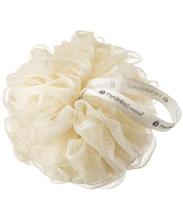 Hydrea London Shower Pouf Bath Loofah Mesh Sponge Exfoliating Bath Scrunchie Large Shower Puff Scrub Body Cleansing Shower Puff for Men & Women - Cream Beige 1 Count (Pack of 1)