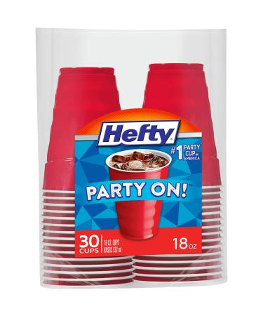 Hefty Party On Disposable Plastic Cups, Red, 18 Ounce, 30 Count
