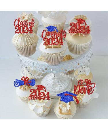 Rsstarxi 24 Pack Class of 2024 Cupcake Toppers 2024 Graduation Food Appetizer Picks 2024 Congrats Grad Cap Done Diploma Cupcake Picks for 2024 Graduation Theme Party Cake Decorations Red Blue - Buy Online on SooperMarket.com