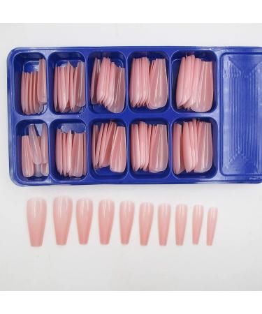 Nude Pink Long Coffin False Nails - 100pc Colored Acrylic Tips for Women & Girls | Press on Ballerina Shape Manicure DIY - Buy Online on SooperMarket.com