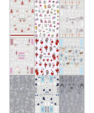 JMEOWIO 9 Sheets Christmas Nail Art Stickers Decals Self-Adhesive Red Snowflake Xmas Winter Holiday Nail Supplies Nail Art Design Decoration Accessories - Buy Online on SooperMarket.com