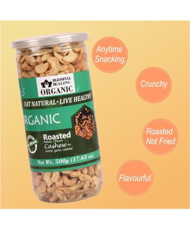 Blessfull Healing Organic Natural Vegan Onion Garlic Roasted Halves/Pieces Cashew Nuts Crunchy Kaju 500 Gram - Buy Online on SooperMarket.com