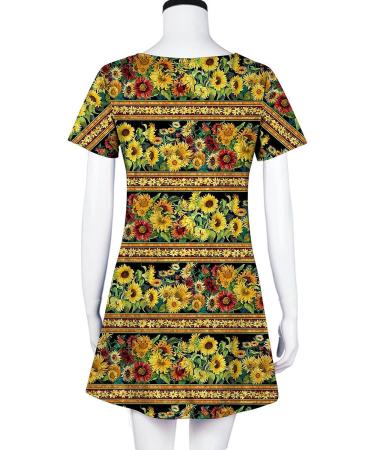 2022 Women's Casual Crewneck Tshirt Dress - Yellow Large, Tropical Print Boho Beach Sundress - Buy Online on SooperMarket.com