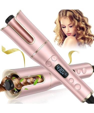 Auto Hair Curler Automatic Curling Iron Wand with 4 Temperatures & 3 Timers & LCD Display Curling Iron with 1" Large Rotating Barrel Dual Voltage Auto Shut-Off Spin Iron for Hair Styling Rose Gold