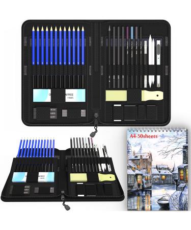 Sketch Pencils Set with Sketchbook 41-Piece Professional Drawing Set and a 50-Sheet Pad for Kids Teens And Adults Complete Artist Kit Includes Pencils Erasers Pastels A Handy Case etc.