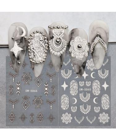 Embossed Bohemian Retro Lace Nail Art Stickers - 4 Sheets for Women and Girls - Buy Online on SooperMarket.com