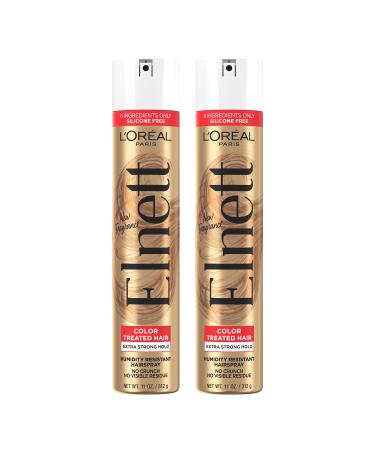 L'Oreal Paris Hair Care Elnett Satin Extra Strong Hold Hairspray For Color Treated Hair Long Lasting Plus Humidity Resistant Hair Spray 11 oz (Pack of 2) Fresh 11 Ounce (Pack of 2)