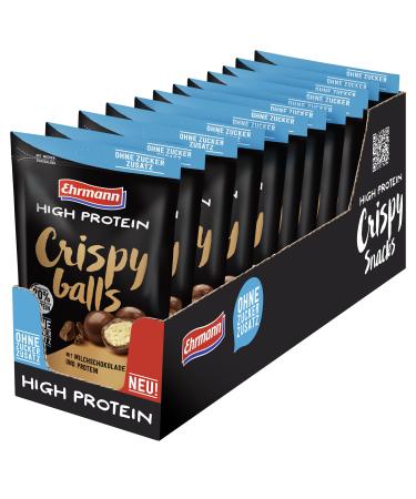Ehrmann High protein crispy balls without added sugar milk chocolate-delicious grain balls with Fairtrade cocoa 12 x 55g full milk