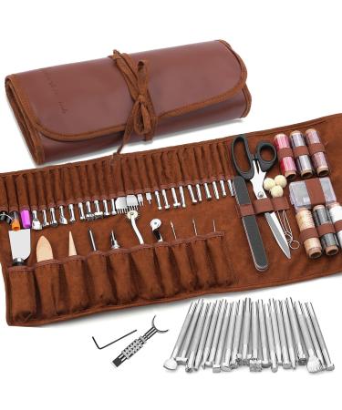 TLKKUE Leather Craft Tools Leather Working Tools Kit with Custom Storage Bag Leather Carving Tools Leather Craft Making for Cutting Punching Sewing Carving Stamping Leather Tooling Kit