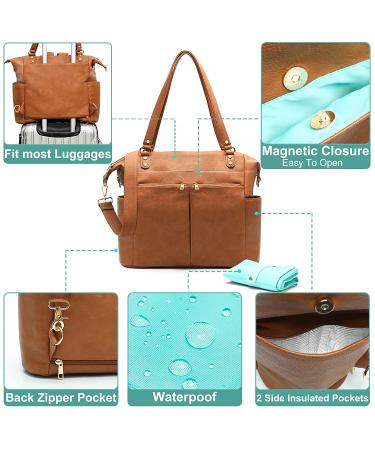 Mominside Leather Diaper Bag Backpack | 14 Pockets | Large Travel Baby Bag with Insulated Pockets & Changing Station - Brown - Buy Online on SooperMarket.com