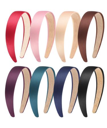 8 Pieces Satin Headbands 1 Inch Wide Women Hair Bands Anti Slip Ribbon Head Band Girls DIY Hair Accessories Color Set 2
