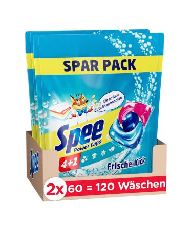 Spee Power Caps Fresh Kick 4 + 1 (120 Washpiads) full detergent for light and white laundry pre-dosed detergent combines purity radiance extra freshness & sustainability capsule fresh 60 pieces (2 pack)