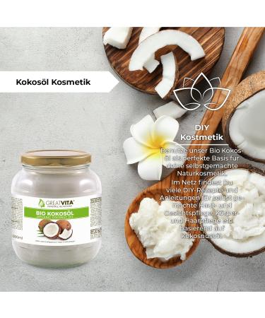 GreatVita Organic Virgin Coconut Oil 1000ml - Premium Glass Jar for Cooking Baking Skin & Hair Care - Buy Online on SooperMarket.com