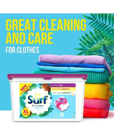Surf 3-in-1 Washing Detergent Capsules Coconut Bliss Long Lasting Fragrance and Made with Natural Essential Oil Laundry Detergent XL Pack 45 Washes (Pack of 2) - Buy Online on SooperMarket.com