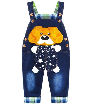 KIDSCOOL SPACE Baby Denim Overalls 3D Cute Cartoon Knitted Jean Dungarees 6-12 Months Blue-6032