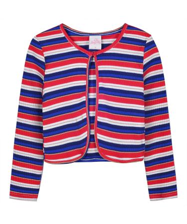 BONNY BILLY Girls Cardigan Long Sleeve Knitted Cotton Bolero Shrug Kids Clothing 7-8 Years Stripe Red