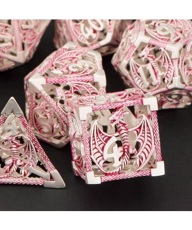 Metal Hollow Dragon Dice Set with Box - Custom RPG Dungeons and Dragons D&D Polyhedral Dice in Purple and Pink - Buy Online on SooperMarket.com