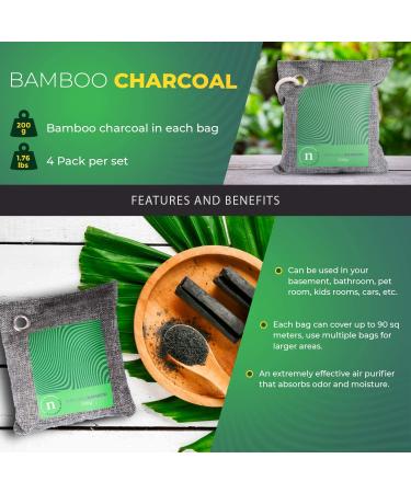 Bamboo Charcoal Bags - 100% Bamboo and Linen Odor Absorber with Dehumidifier - 4 Pack (200g Each) - Buy Online on SooperMarket.com