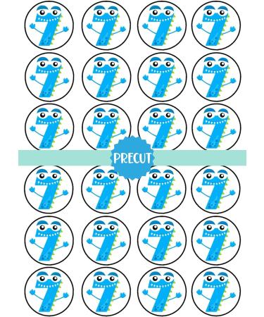 PRECUT Monster 7th Birthday Edible Cupcake Toppers - Monster Numbers Theme Premium Thickness SWEETENED VANILLA - wafer card disc cake decorations (Pack of 12) - Buy Online on SooperMarket.com