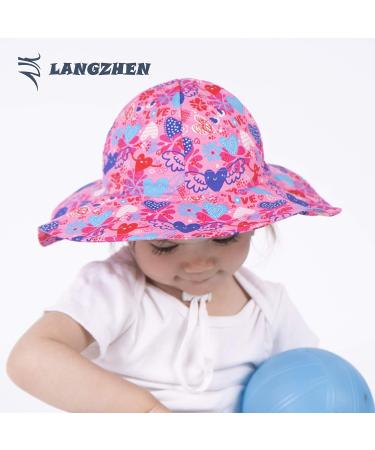 LANGZHEN Baby Girls Beach Sun Hat | Adjustable Toddler Kids Wide Brim Play Hat with Chin Strap | 6-12 Months - Buy Online on SooperMarket.com