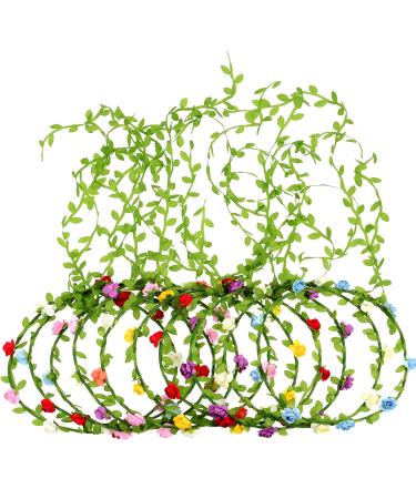 eBoot 10 Pieces Multicolor Flower Crown Floral Wreath Headband Floral Garland Headbands for Festival Wedding Party