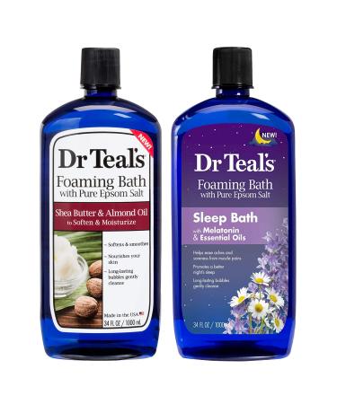Dr Teal's Foaming Bath Combo Pack (68 fl oz Total), Moisturizing Shea Butter & Almond Oil, and Melatonin Sleep Bath
