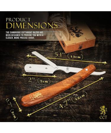Cambridge Cutthroat Straight Edge Razor Kit with 10 Blades - Professional Barber Razor for Men with Missanda Hardwood Handle and Stainless Steel Blade - Perfect for Shaving, Trimming, and Styling - Includes Leather Travel Pouch - Buy Online on SooperMarket.com