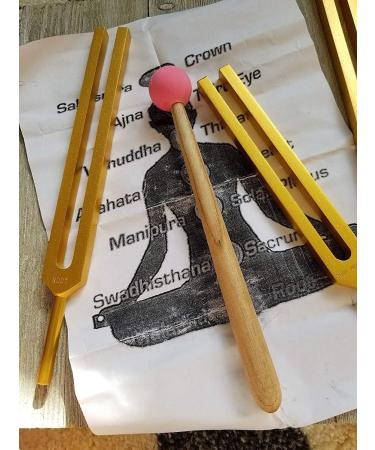 8 Gold Chakra Unweighted Tuning Fork Therapy Energy Healing with Mallet Velvet Pouch - Buy Online on SooperMarket.com