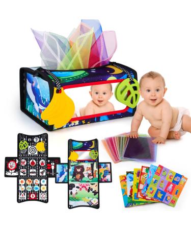 Nicknack Baby mirror toys foldable baby prone position toys with a crackling book Tissue Box Montessori Baby Toys from 6-12 months